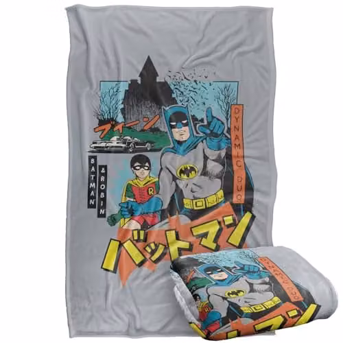 Warner Bros. Batman and Robin Kanji Dynamic Duo Super Soft Fleece Throw Blanket, Multicolour, W: 91 cm, D: 147 cm