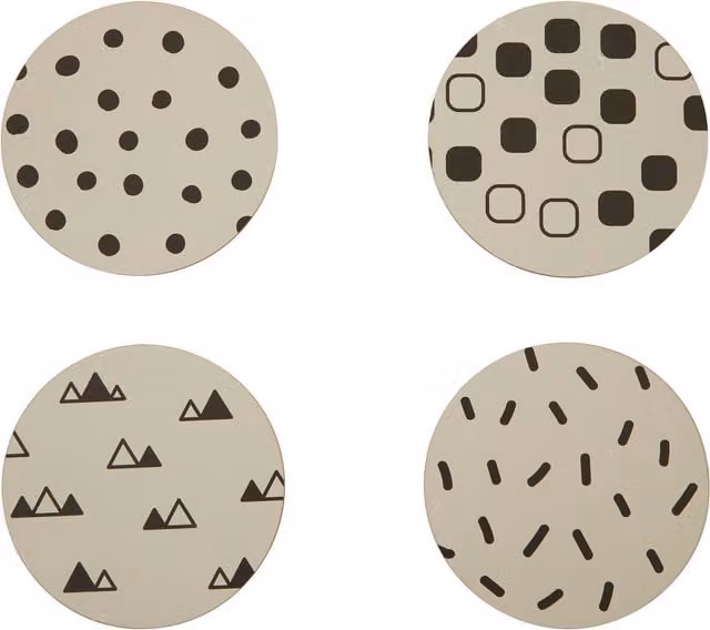 Maison by Premier Mimo Set of 4 Round Cork Coasters in Black and White