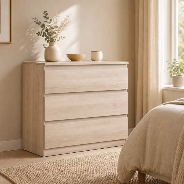 STILVORA 3 Drawer Chest of Drawers in Light Oak