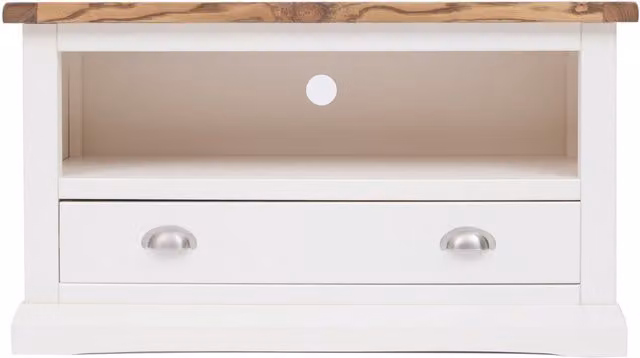 Cabinet Bits Cosenza 1 Drawer TV Cabinet in Off-White Ash Wood with Chrome Cup Handle