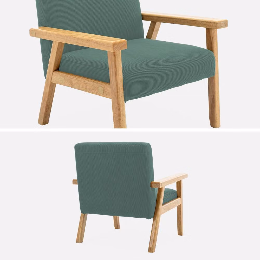 sweeek Children's Scandinavian Style Corduroy and Rubberwood Armchair in Khaki – 3