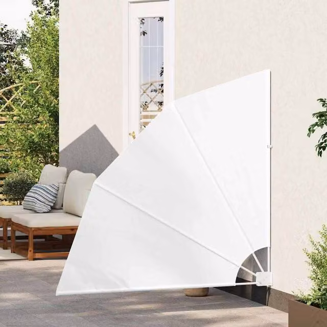 Berkfield Home Modern Folding Manual Balcony Privacy Screen in White Fabric, W/H: 140 x 140 cm