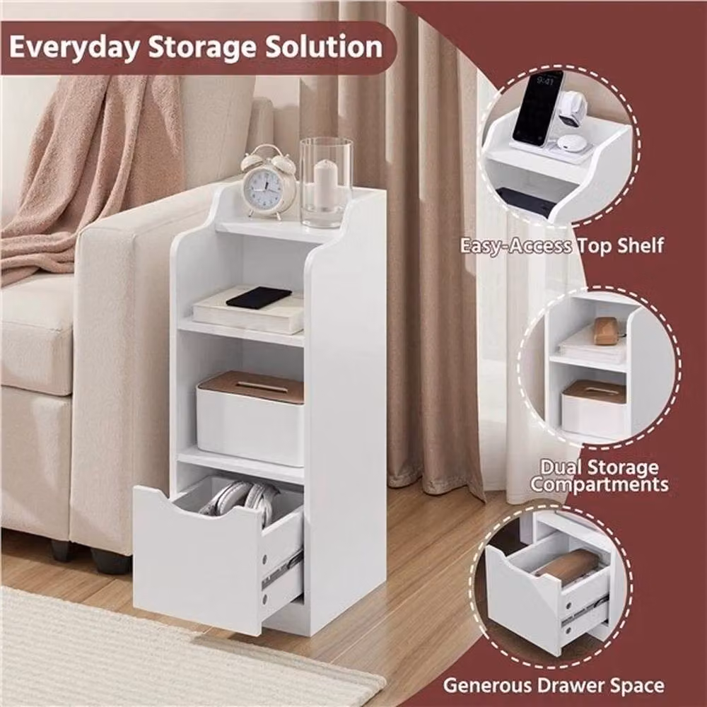 SPETLEK Narrow Nightstand with Drawer in White – 2