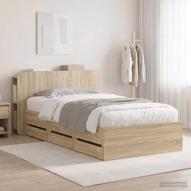 Berkfield Home Modern Bed Frame with Storage Drawers in Sonoma Oak Brown, W: 80 cm, L: 200 cm – 1
