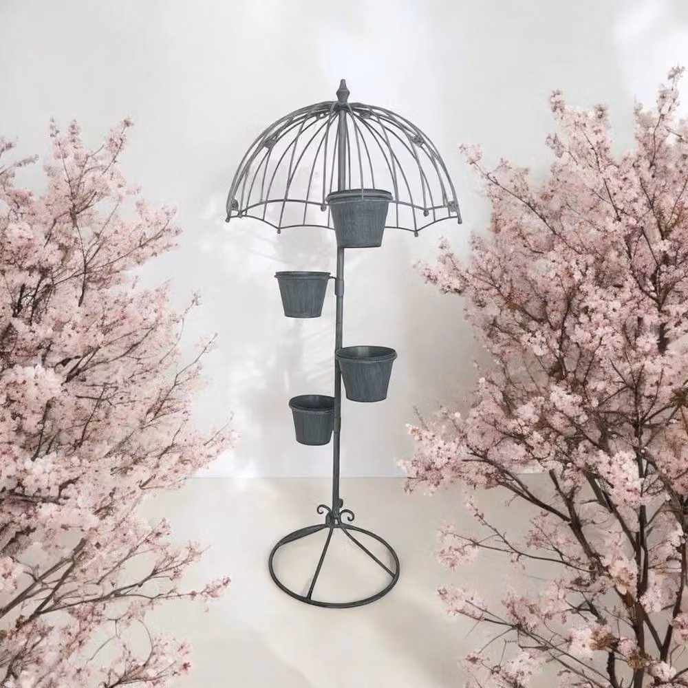FLAVORA by AcaciaHomeUK Modern Metal Round Planter Stand in Grey, H 130 cm x W 35 cm x D 35 cm – 2