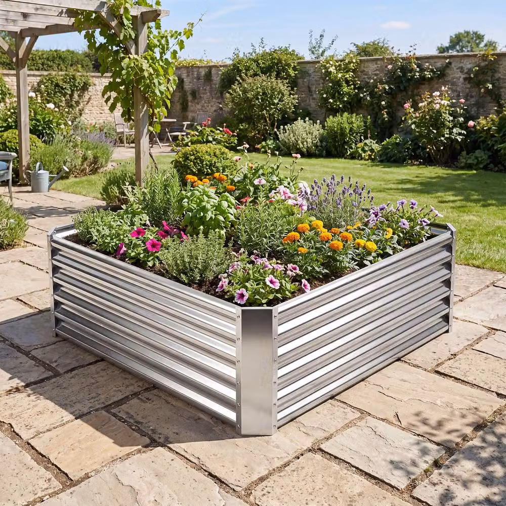 Costway Galvanised Steel Rectangular Raised Garden Bed Planter Box in Silver, W/D/H: 124 x 44.5 x 124 cm – 2