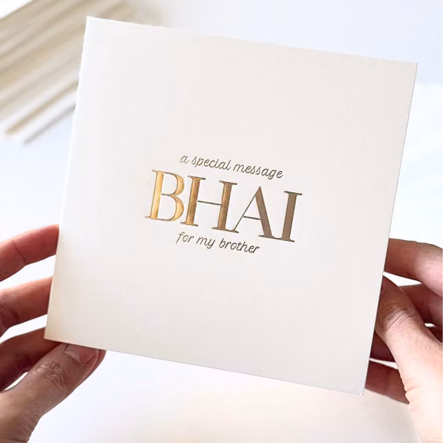 Peacock Supplies Luxury Bhai Brother Special Message Card in White and Gold