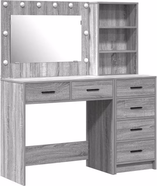 Berkfield Home 2 Piece Hollywood LED Dressing Table Set in Grey Sonoma Matt Engineered Wood