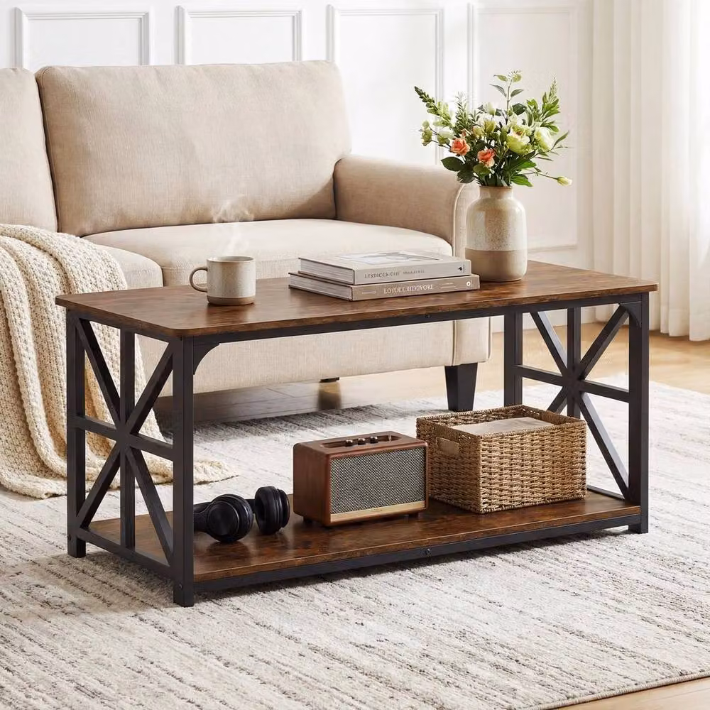 KORVIXA Brown Rustic Farmhouse Coffee Table, W/D/H: 109 x 50 x 48 cm – 5