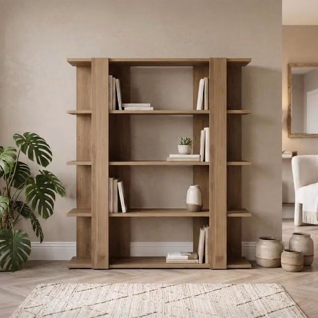 Decortie Tita Four Tier Open Shelf Bookcase in Dark Oak Effect, W/D/H: 122.0 x 29.0 x 110.0 cm