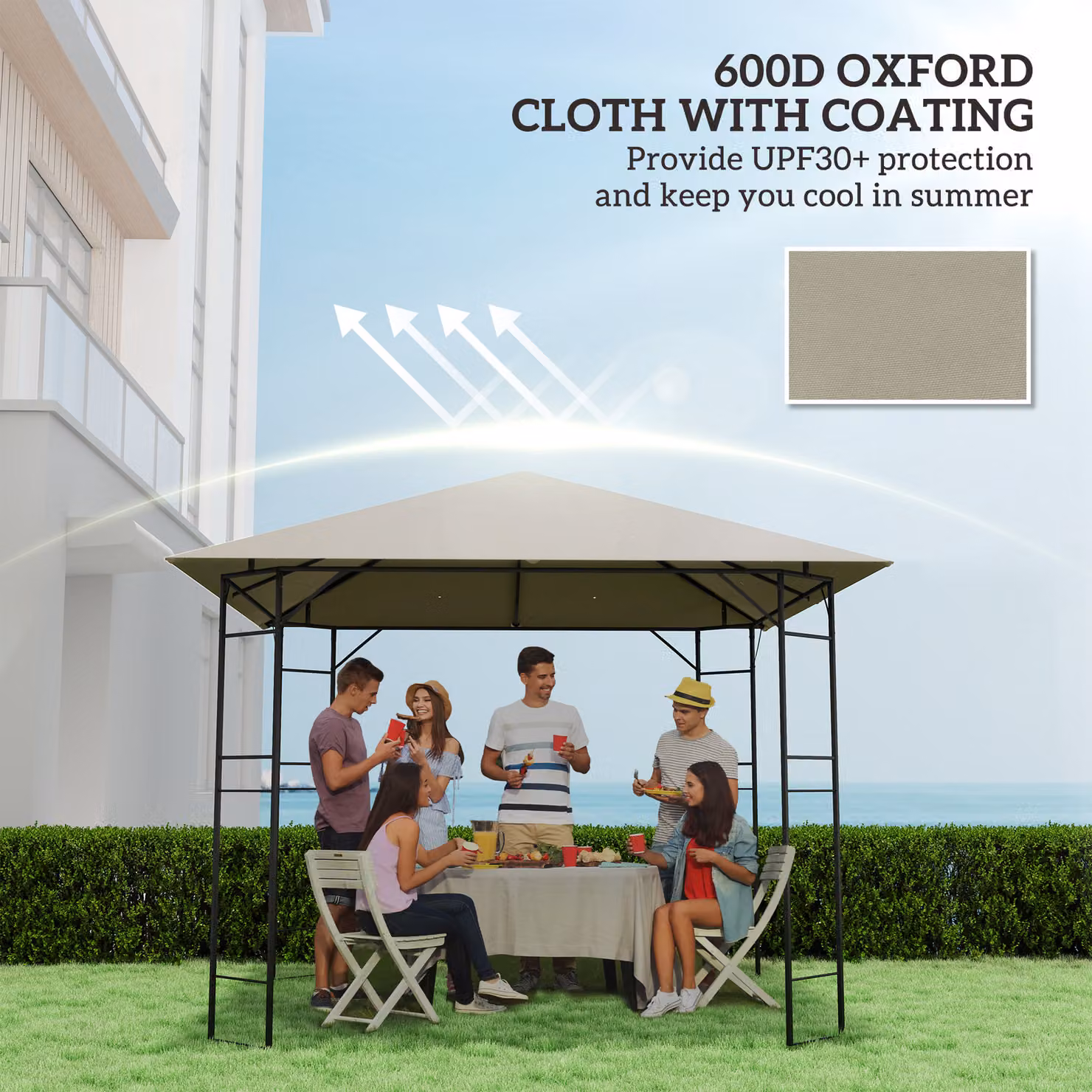 Outsunny Grey Polyester Gazebo Canopy Replacement for 01-0867, W x D: 300 x 300 cm, UPF 50+ – 4