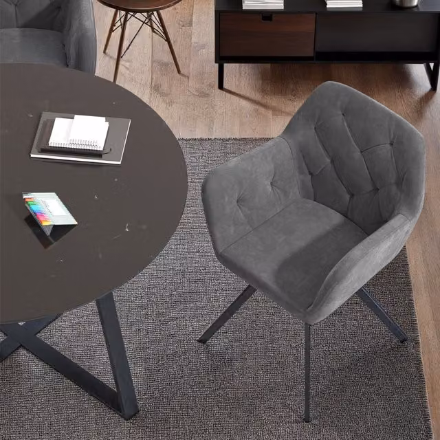 Tectake Lucia Padded and Quilted 180 Swivel Armchair in Anthracite Grey