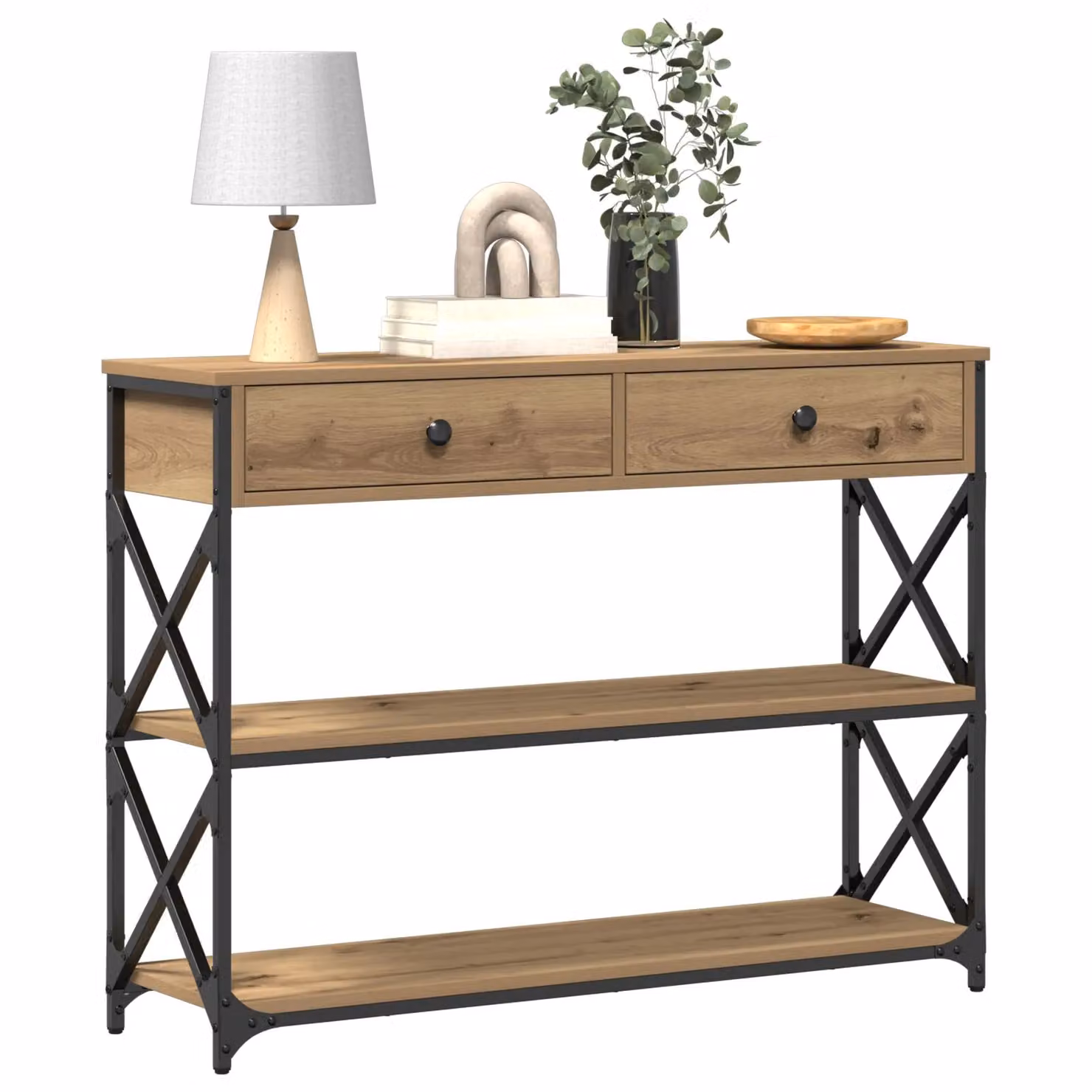 Berkfield Home Artisan Oak Console Table in Brown, W/D/H: 100 x 28 x 75 cm – 3