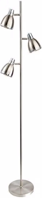 Netlighting Vogue 3 Light Adjustable Floor Lamp in Brushed Steel Chrome and Grey with E14 Sockets