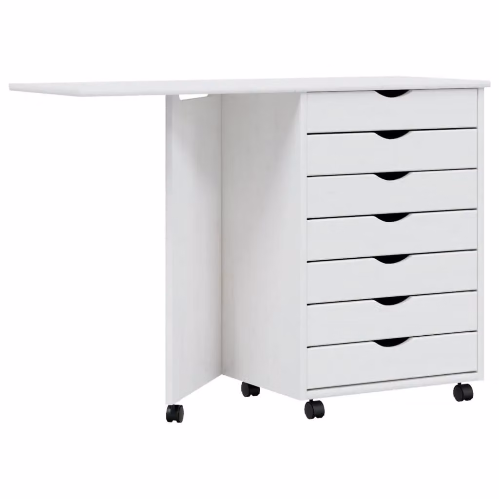 Berkfield Home Rolling Cabinet with Desk in Moss White Solid Pine Wood – 2