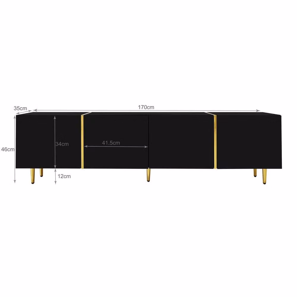 Merax Modern High Gloss Media TV Unit in Black and Gold with Four Doors, W: 170 cm, D: 35 cm, H: 46 cm – 2