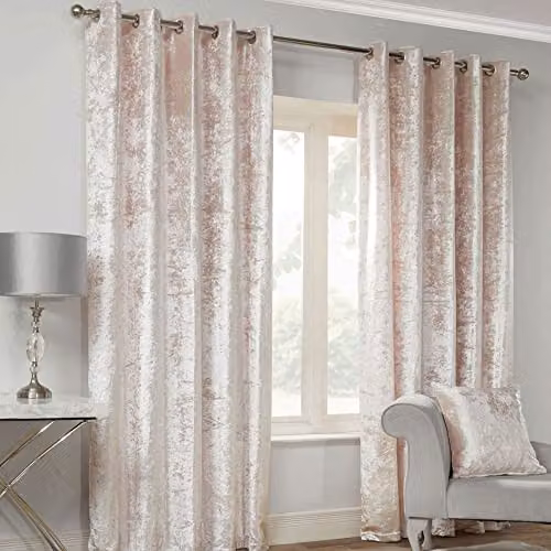 Alan Symonds Home Pink Crushed Velvet Eyelet Curtains, Pair, Width: 228.6 cm, Drop: 182.88 cm