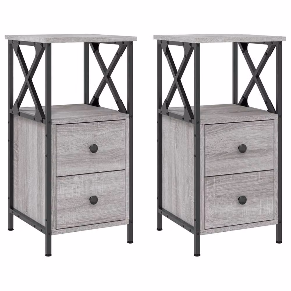 Berkfield Home Set of 2 Durable Bedside Cabinets in Grey Sonoma, W/D/H: 34 x 35.5 x 70 cm – 3