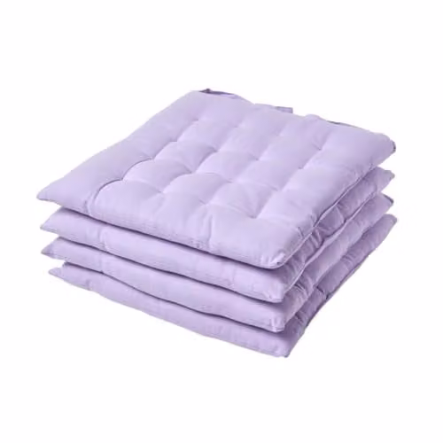 Homescapes Set of 4 Quilted Cotton Seat Pads in Purple/Pink, W/D/H: 40 x 40 x 6.5 cm