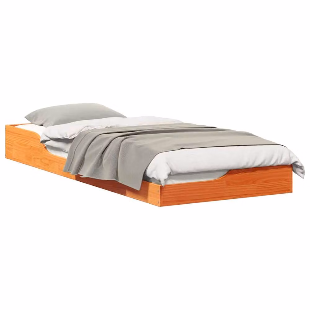 Berkfield Home Solid Pine Wood Floor Bed Frame, Brown, W: 90 cm, L: 220 cm – 3
