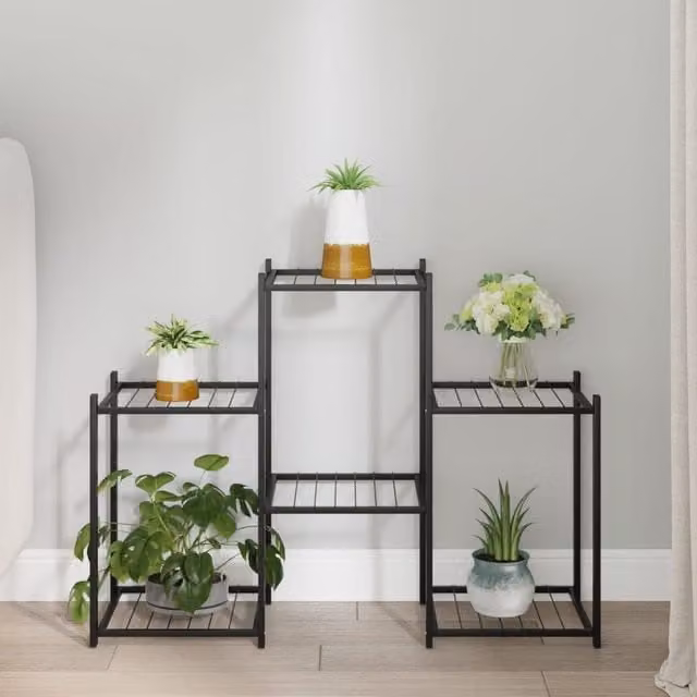 Berkfield Home Minimalist Black Metal Flower Stand, H 83 x W 25 x D 60 cm