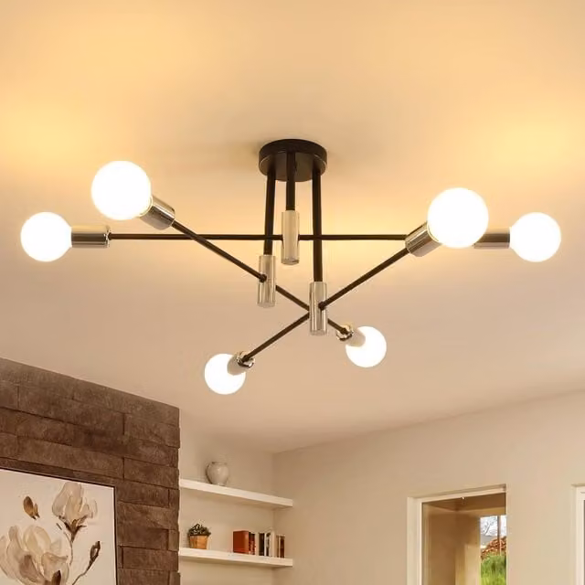Goeco Industrial Retro 6-Light Ceiling Chandelier in Silver with E27 Base