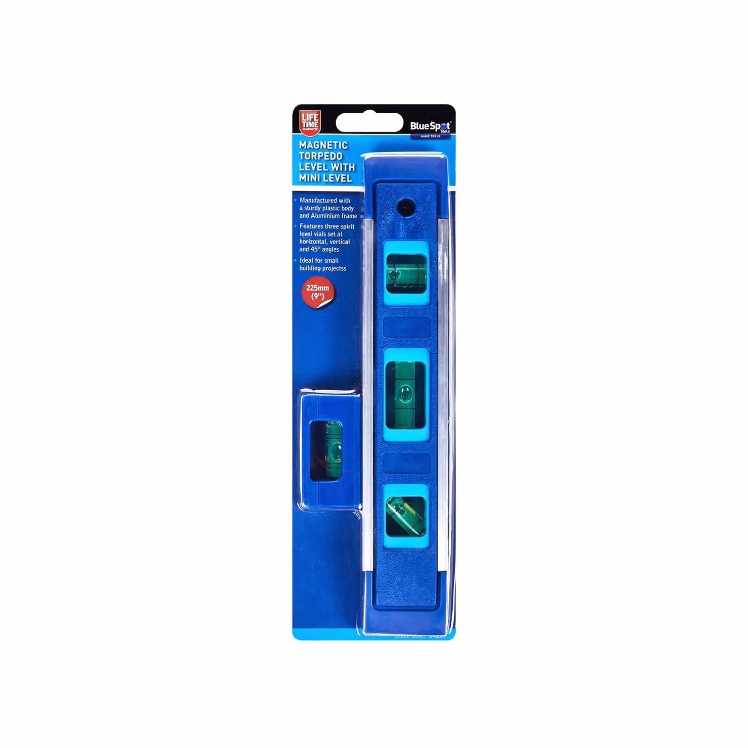 Bluespot Tools Magnetic Torpedo Spirit Level with Magnetic Mini Level, Blue, 22.5 cm – 2
