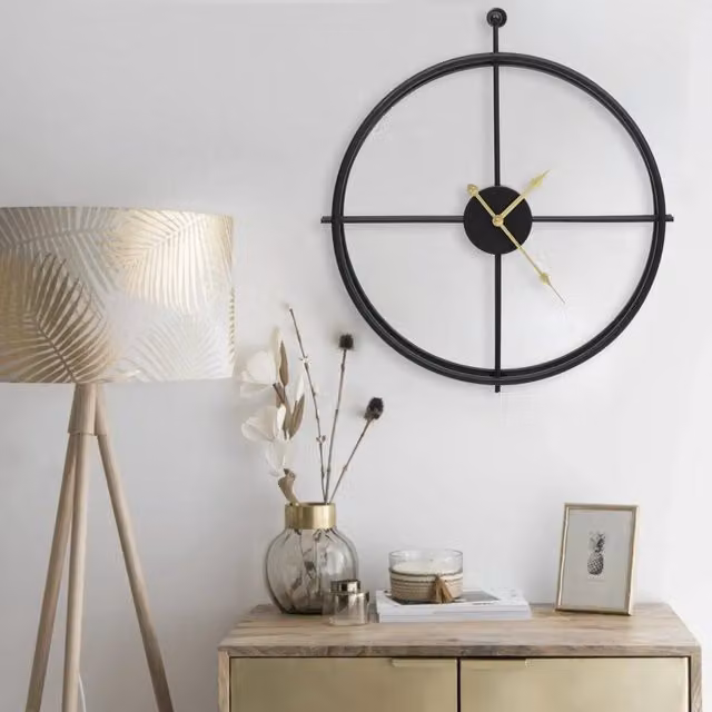 Berkfield Home Minimalist Round Analog Wall Clock in Black Metal, Diameter: 52 cm