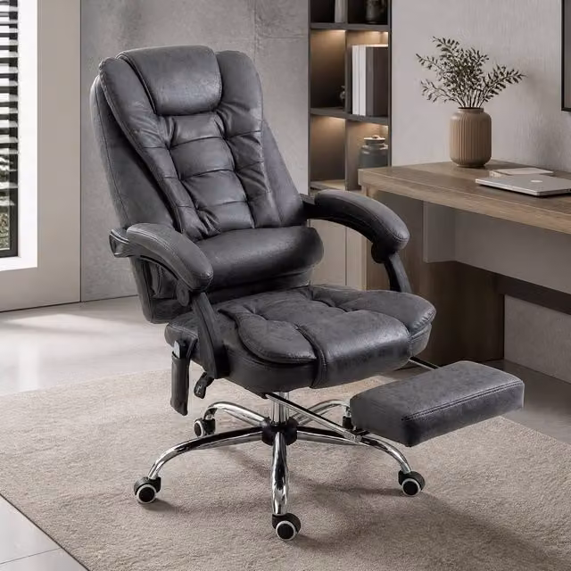 STILVORA Executive Massage Office Chair with Heat, Reclining Back, Footrest and Headrest in Dark Grey Synthetic Leather