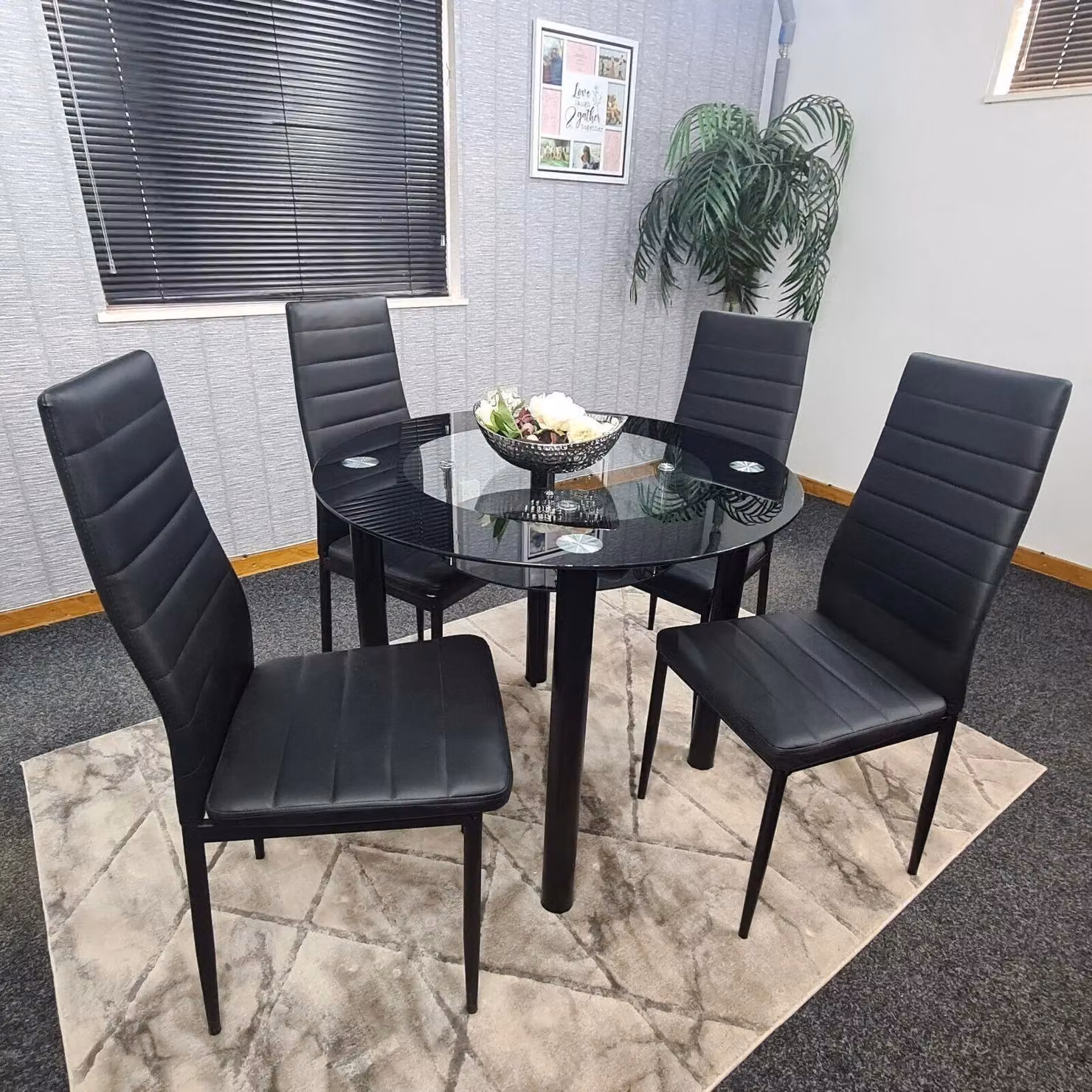Kosy Koala Modern Round Black Glass Dining Table and 4 Chairs Set in Brown – 6