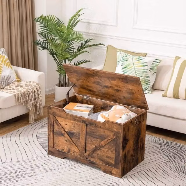 NESTLUNE Wooden Storage Chest and Trunk Bench in Brown – 1