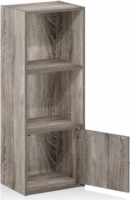 WALPLUS Compact Bookcase with 2 Open Shelves and Cabinet in French Oak