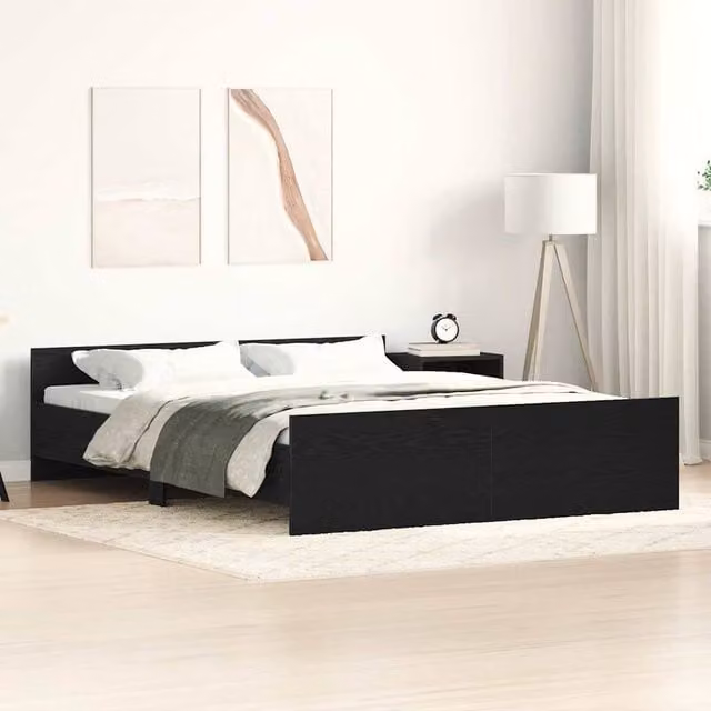 Berkfield Home Black Oak Bed Frame in Engineered Wood, W/D/H: 150 x 200 cm – 1