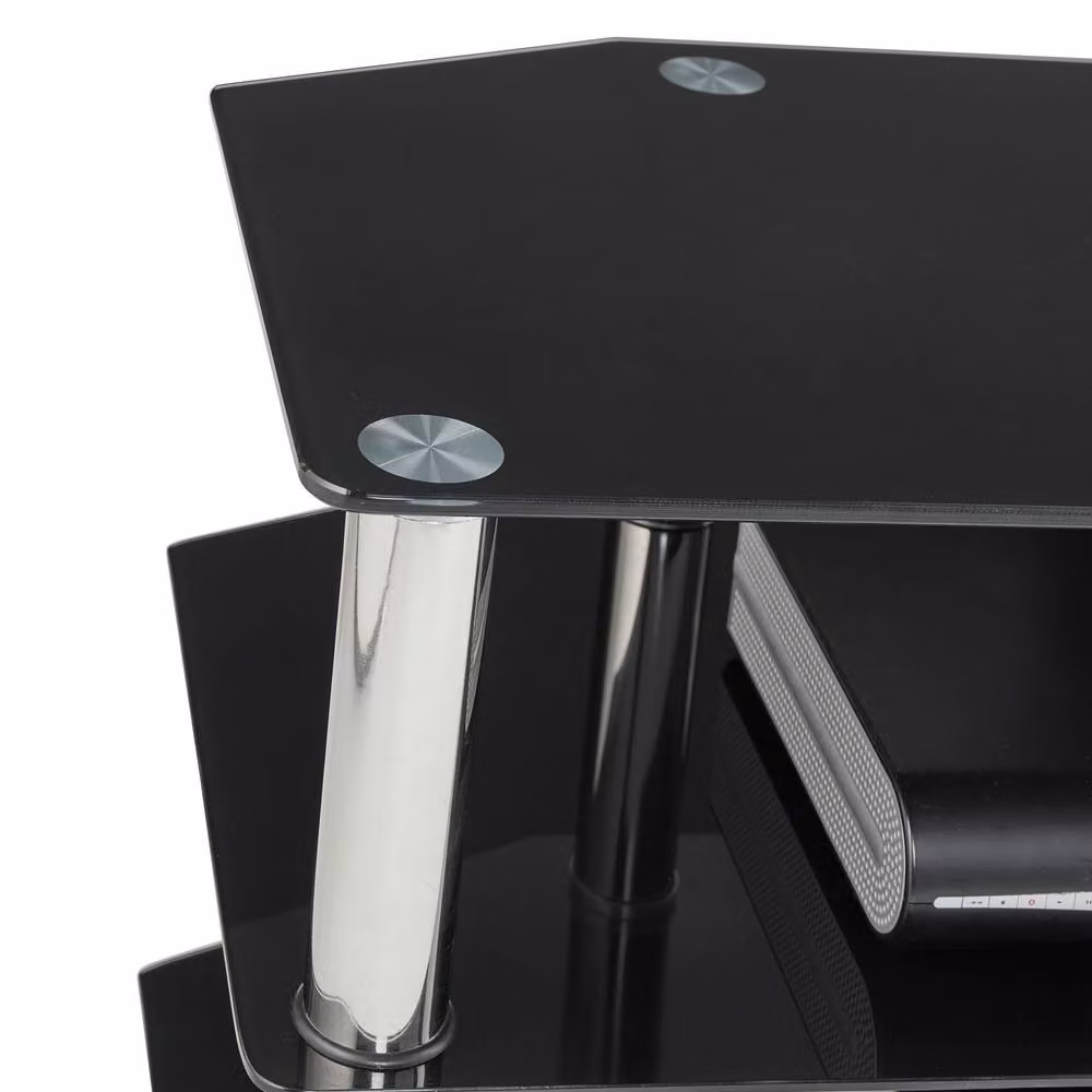 Moderna MMT Black Glass and Metal TV Stand with 3 Shelves, W: 105 cm – 7