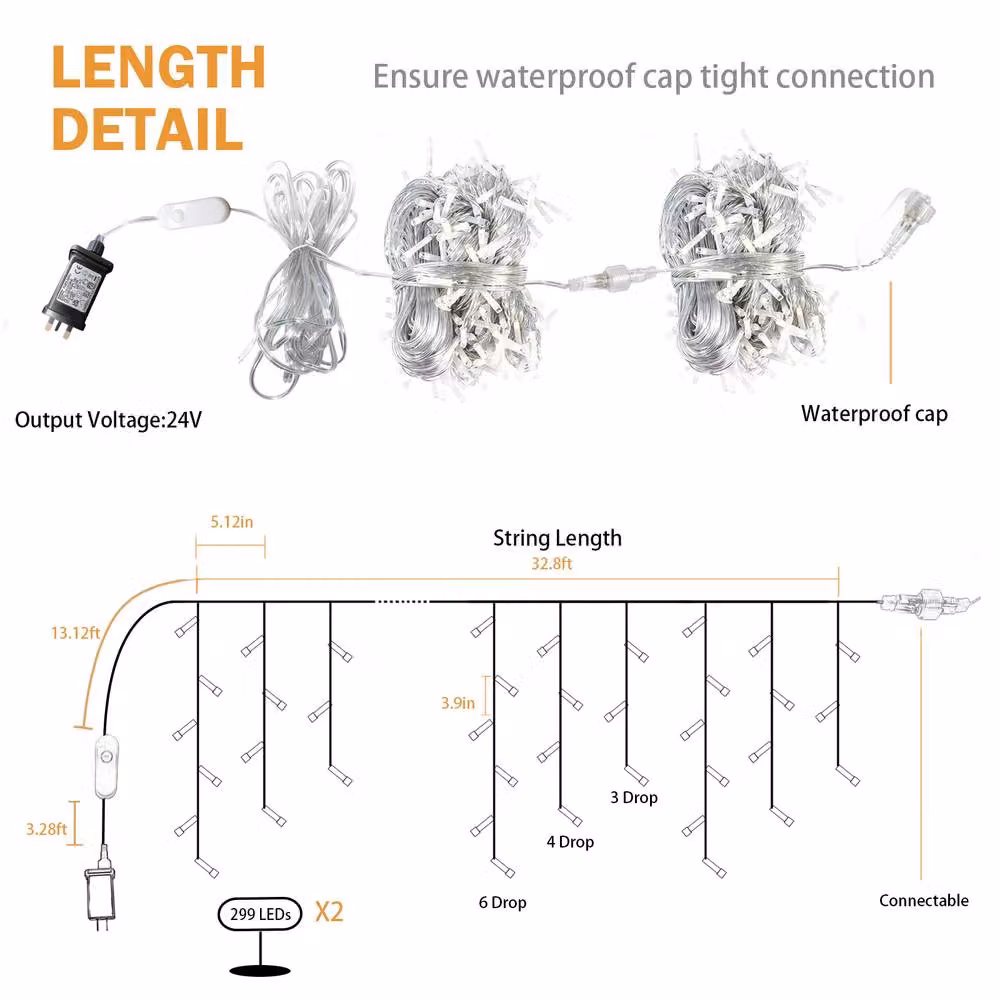 Bright Zeal 2-Pack RGB White Outdoor Icicle Lights with 598 LED and Bluetooth Control – 6