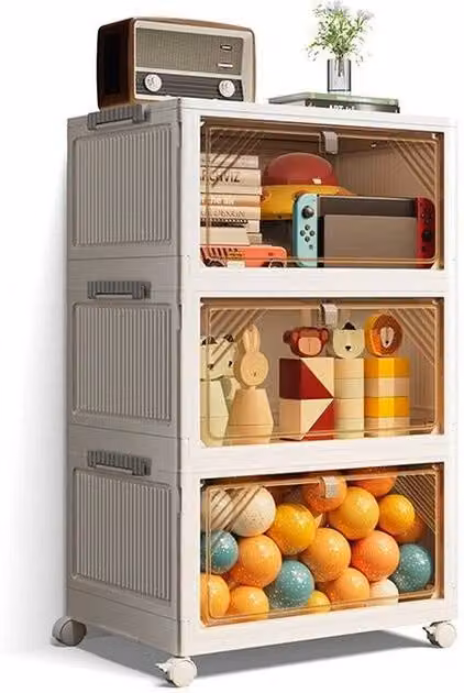 FLAVORA 3 Tier Stackable and Foldable Plastic Storage Boxes in White