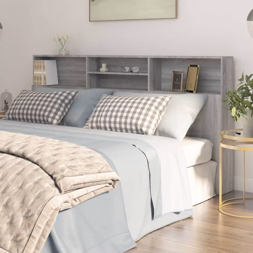 Berkfield Home Grey Sonoma Headboard Cabinet with Bedside Shelves, W: 200 cm, D: 19 cm, H: 103.5 cm – 2