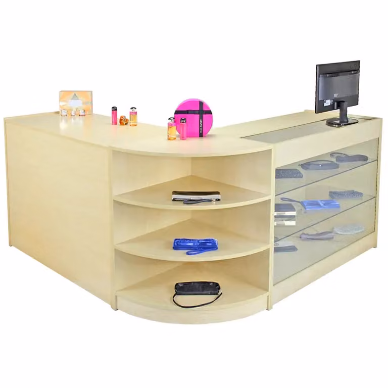 Monstershop Titan Shop Counter Cabinets and Retail Display Glass Showcase Set in Beige and Brown, W/D/H: 120 x 60 x 90 cm