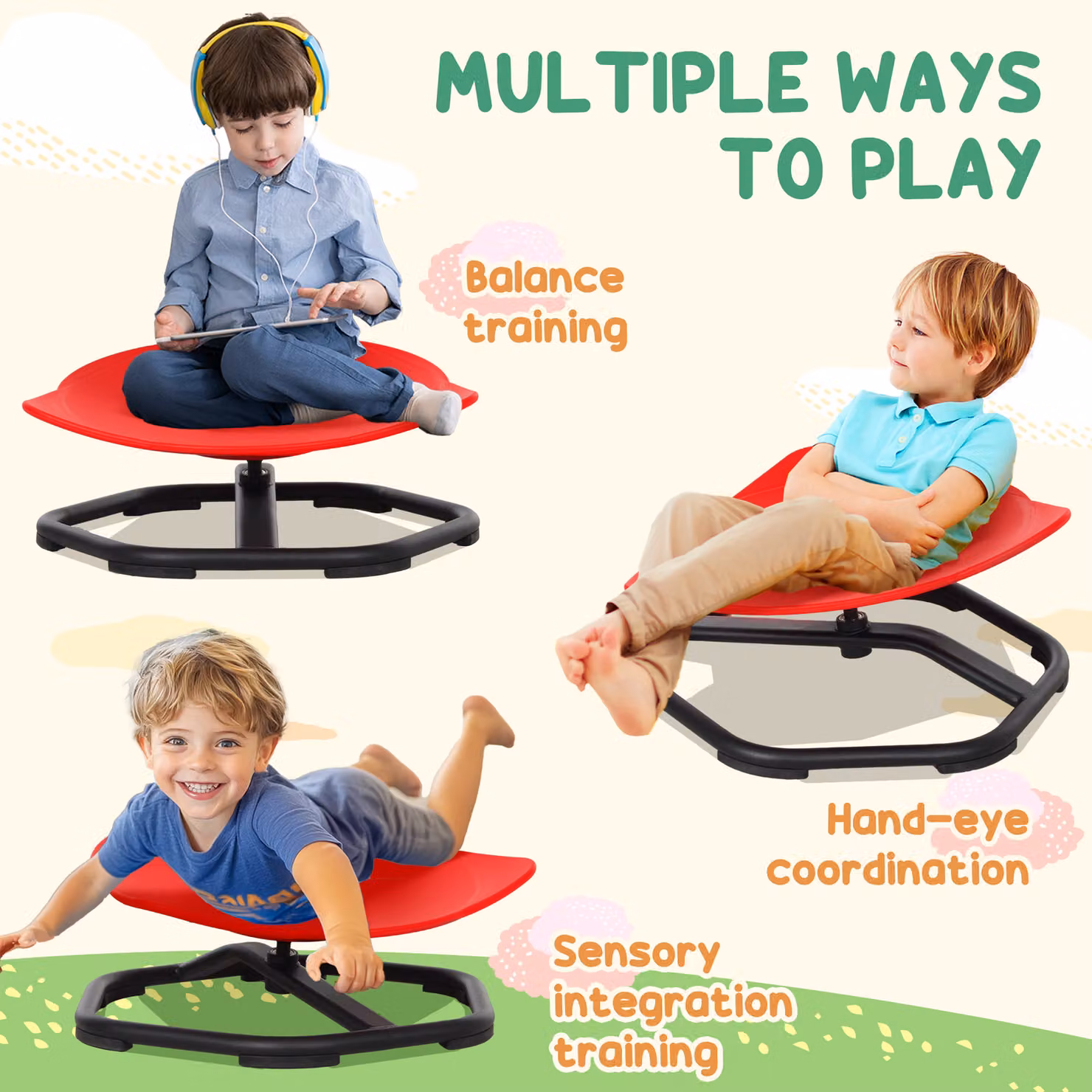 AIYAPLAY Sensory Spinning Chair for Toddlers in Red – 5
