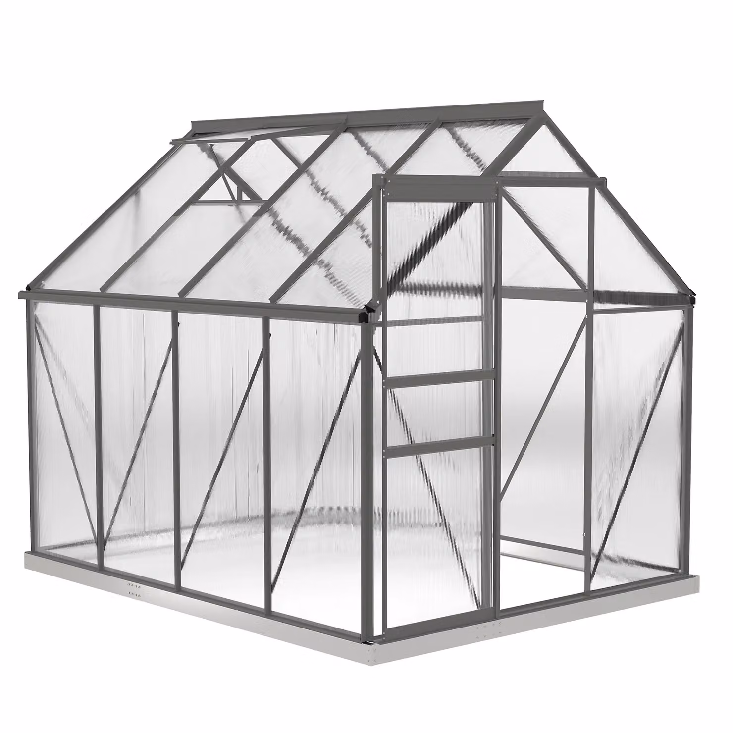 OUTSUNNY Polycarbonate Walk-in Garden Greenhouse with Sliding Door and Windows, Dark Grey, W/D/H: 190 x 199 x 190 cm – 2