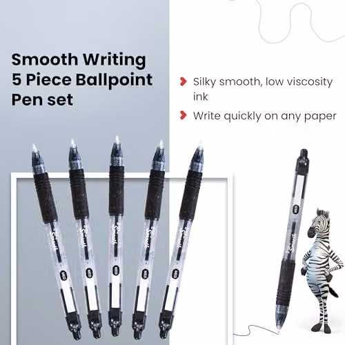 Zebra Z Grip Retractable Ballpoint Pens with Black Ink and Medium Point – 3