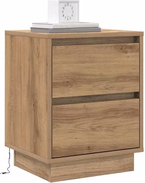 Berkfield Home Modern Bedside Cabinets with Integrated LED Lights, Artisan Oak, Brown, Set of 2