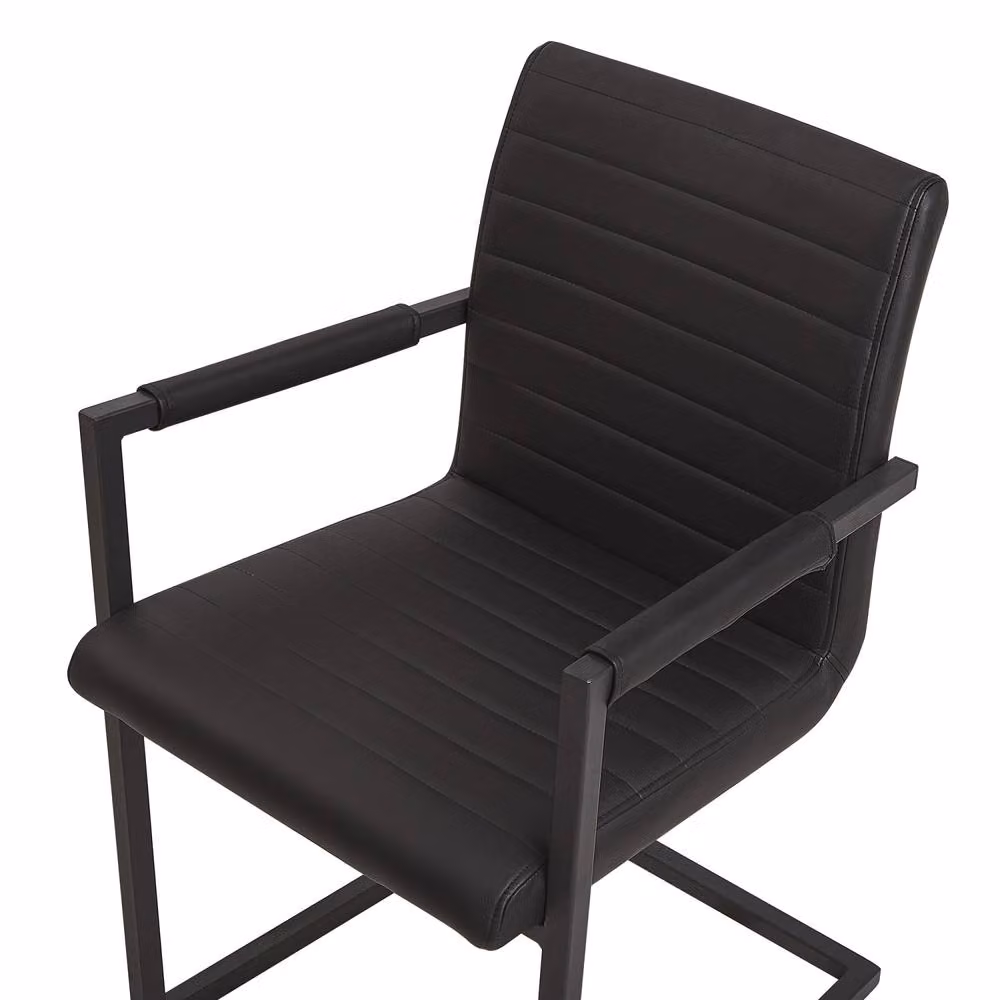 Wyld and Coco Set of 2 Black Faux Leather Cantilever Dining Chairs with Armrests – 4