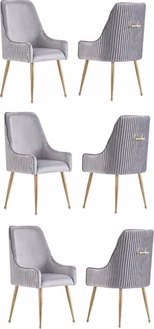 Life Interiors Soho LUX Velvet Dining Chairs, Set of 6, Grey with Gold Metal Accents