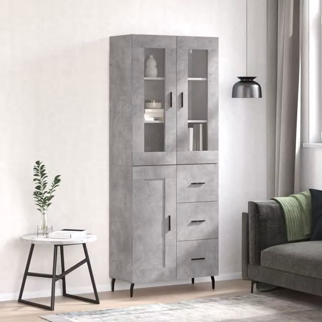 Berkfield Home Modern Highboard in Concrete Grey, W: 69.5 cm, D: 34 cm, H: 180 cm – 1