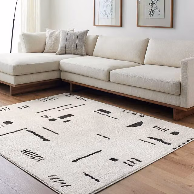Livabliss Freud Modern Abstract High Pile Rug in Black and White, W: 160 cm, D: 215 cm – 1