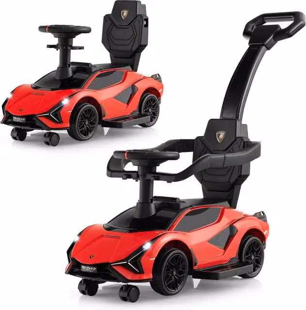 Costway 3-in-1 Lamborghini Ride on Push Car with Handle and Light and Sound Effects, Red