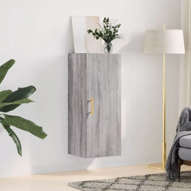 Berkfield Home Wall Mounted Cabinet in Grey Sonoma, W/D/H: 34.5 x 34 x 90 cm