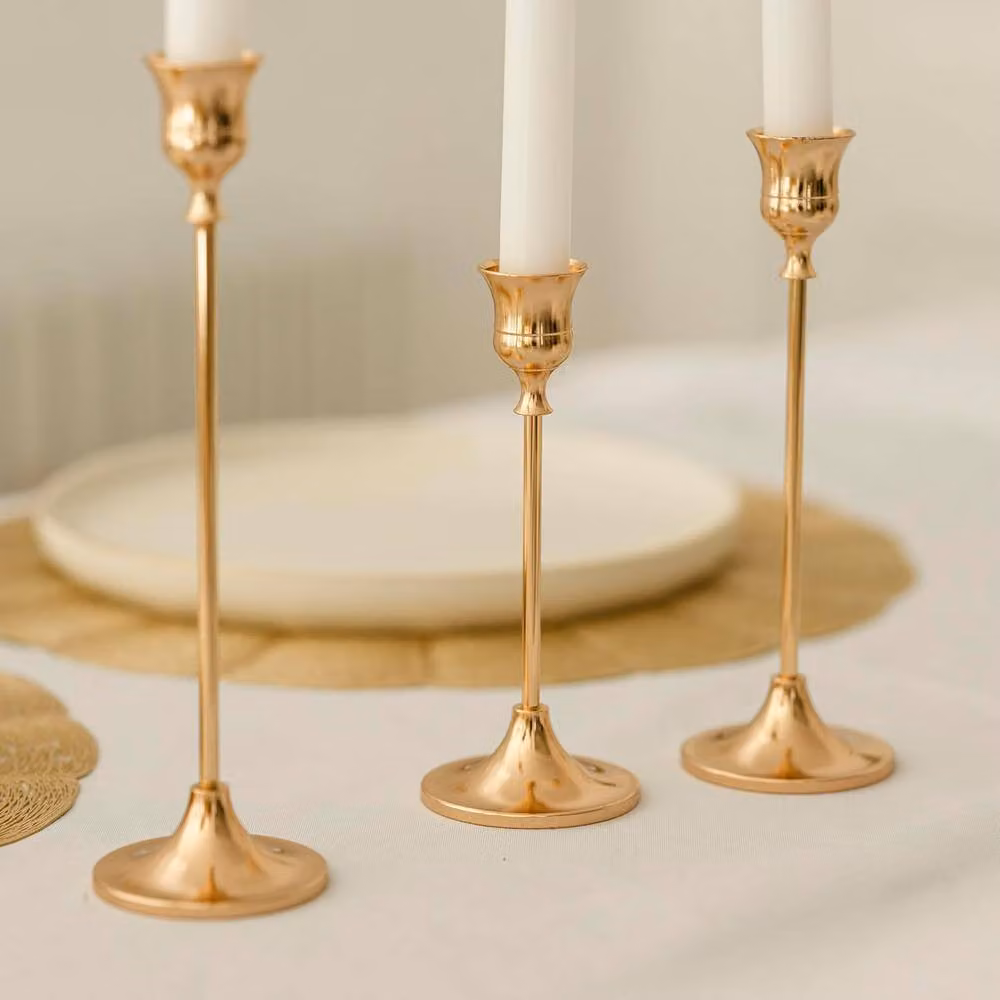 Marco Paul 3-Piece Metal Taper Candle Holder Set in Gold and White – 3