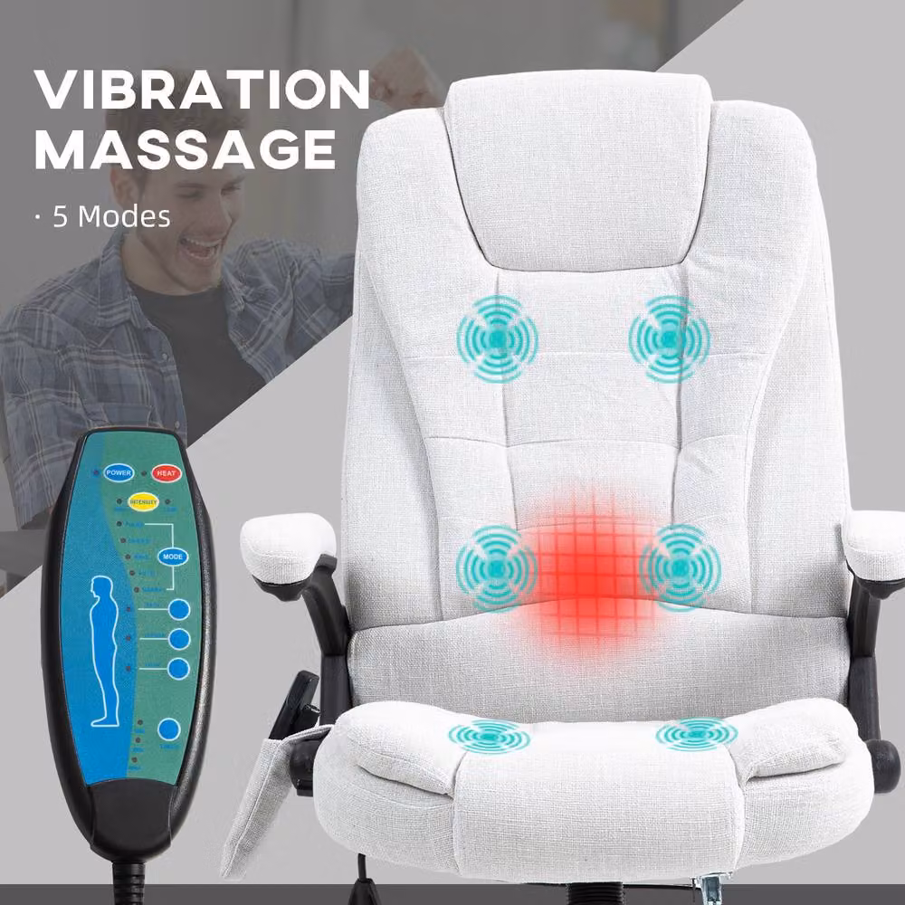 STILVORA White Fabric Massage Recliner Chair with Heating and 360 Degree Swivel – 4